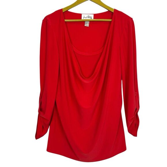 Joseph Ribkoff Cowl Neck Tunic Top Size 10 Red Stretch Draped Capsule Modest Y2K - Picture 1 of 9